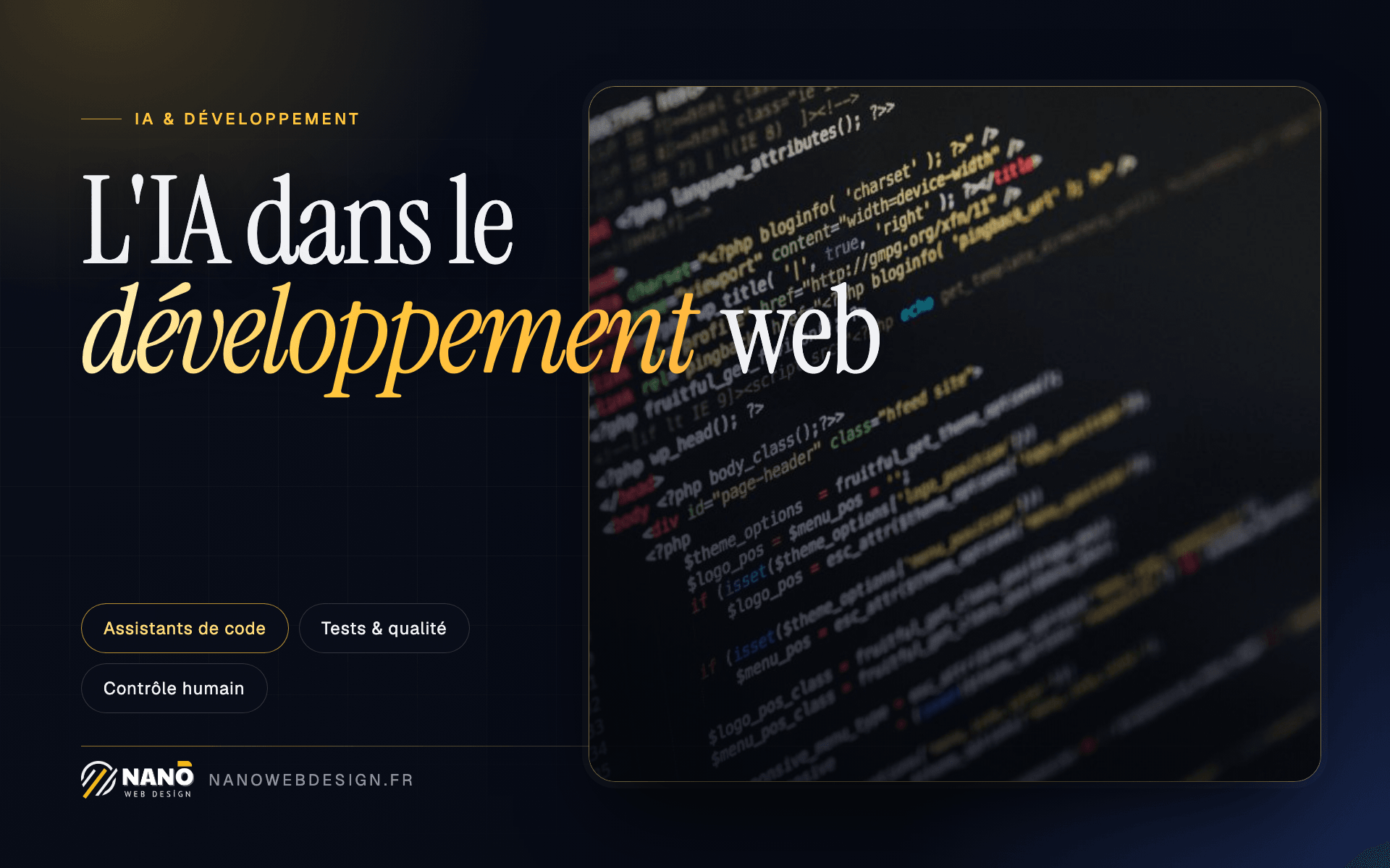 L'IA dans le développement web : code source affiché à l'écran — couverture de l'article