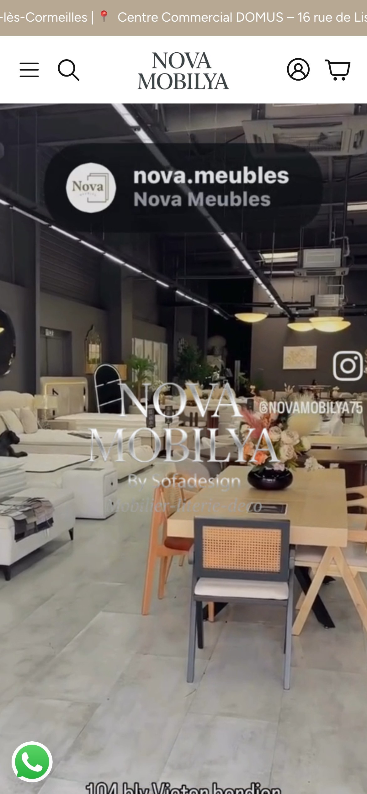 Nova Meubles sur smartphone — page d'accueil