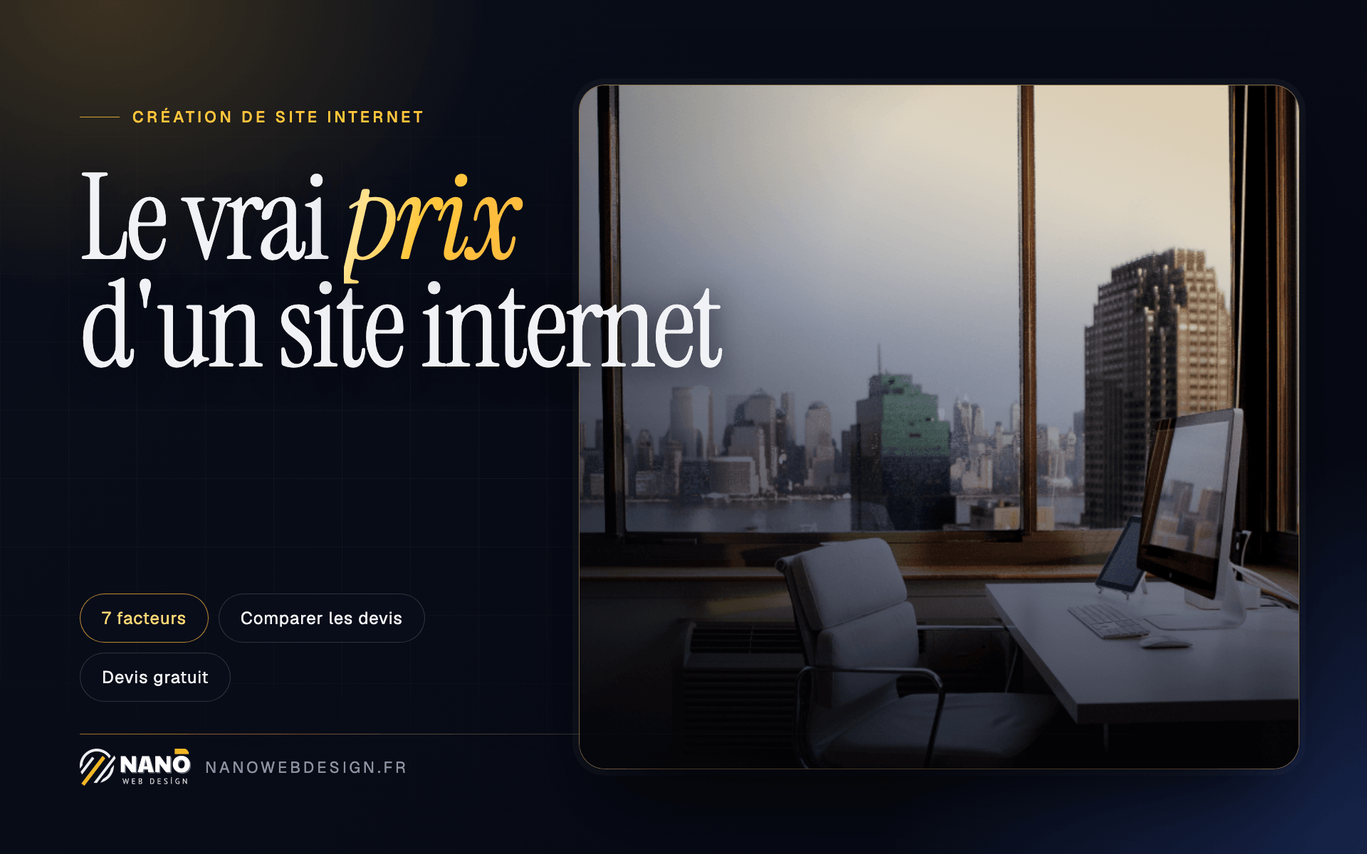 Prix d'un site internet : bureau de création web avec vue sur la ville — couverture de l'article